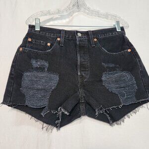 LEVI'S 501 Original Icon Black Raw Hem Button Fly Jean Short Size W28 New NO Tag